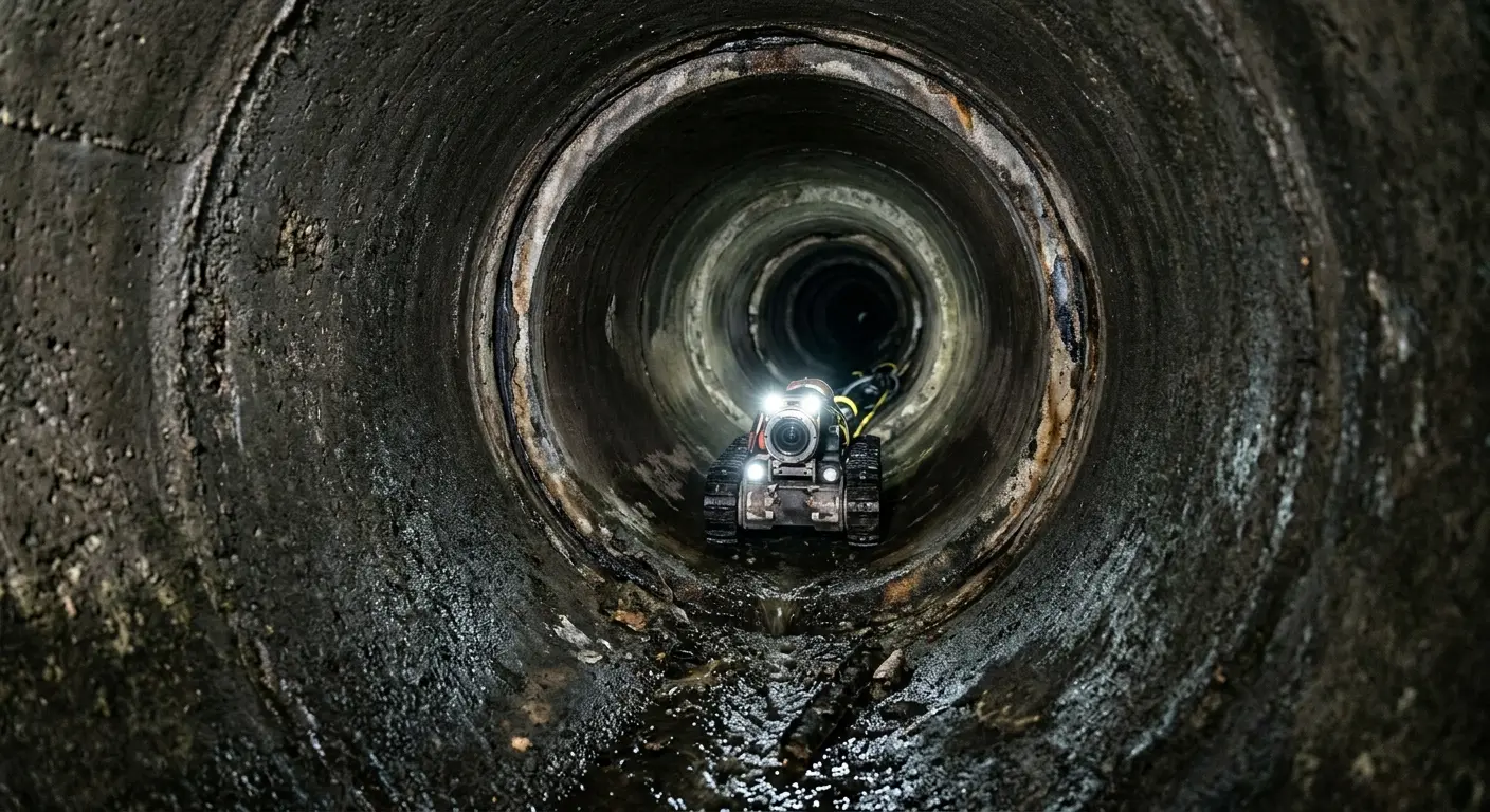 Robotic sewer camera inspecting pipe interior for Sewer Line Cleaning in Roseland